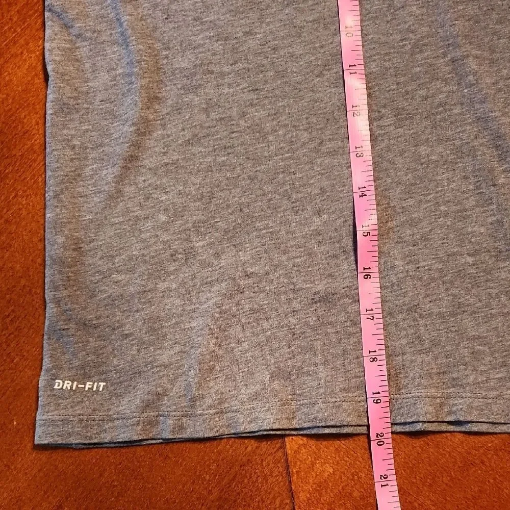 Nike Gray & Pink Logo Dri Fit Athletic Short Sleeve Tee, Medium